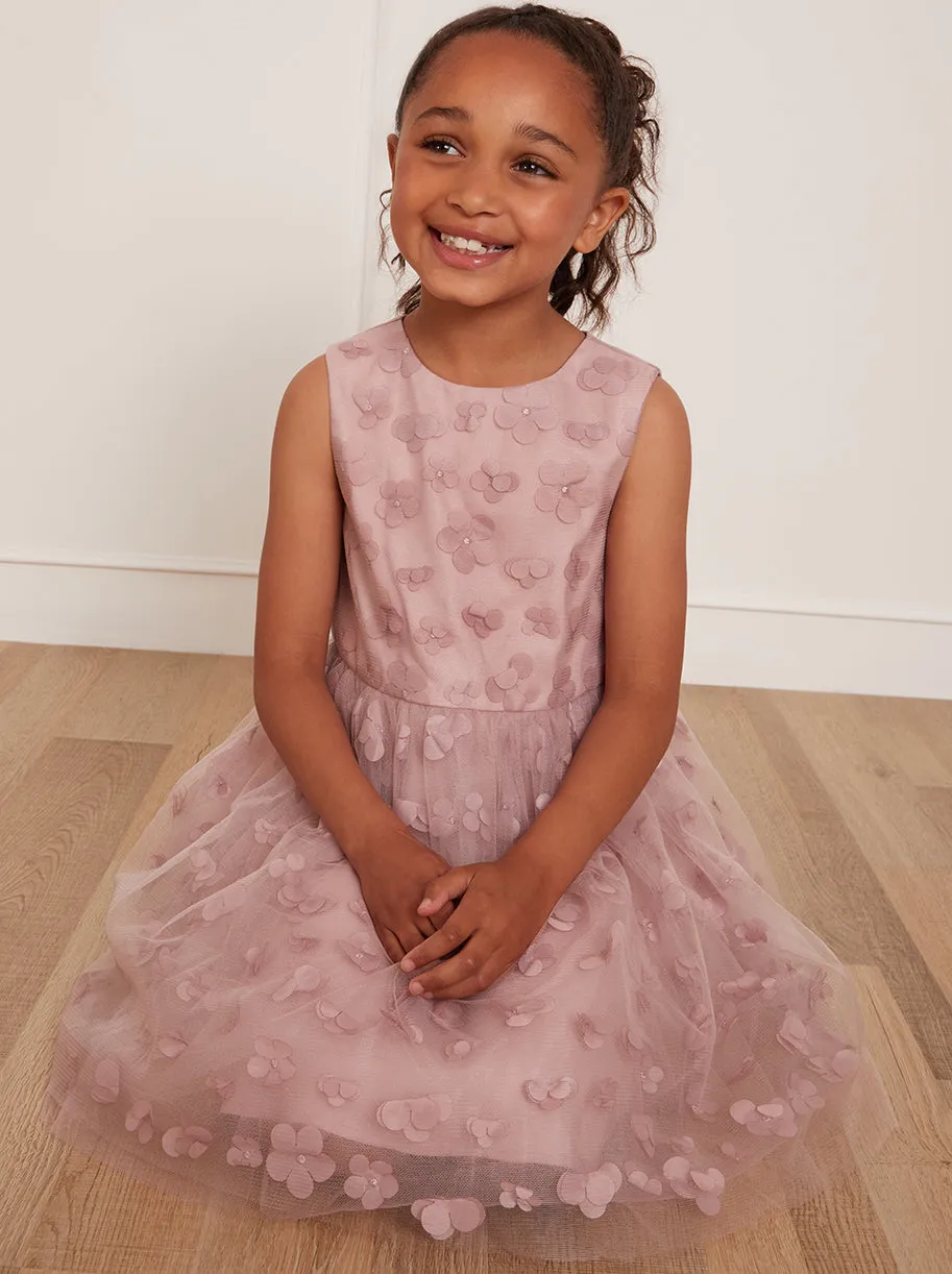 Younger Girls Floral Embroidered Midi Dress in Pink sold by Chi Chi London product image thumbnail 4