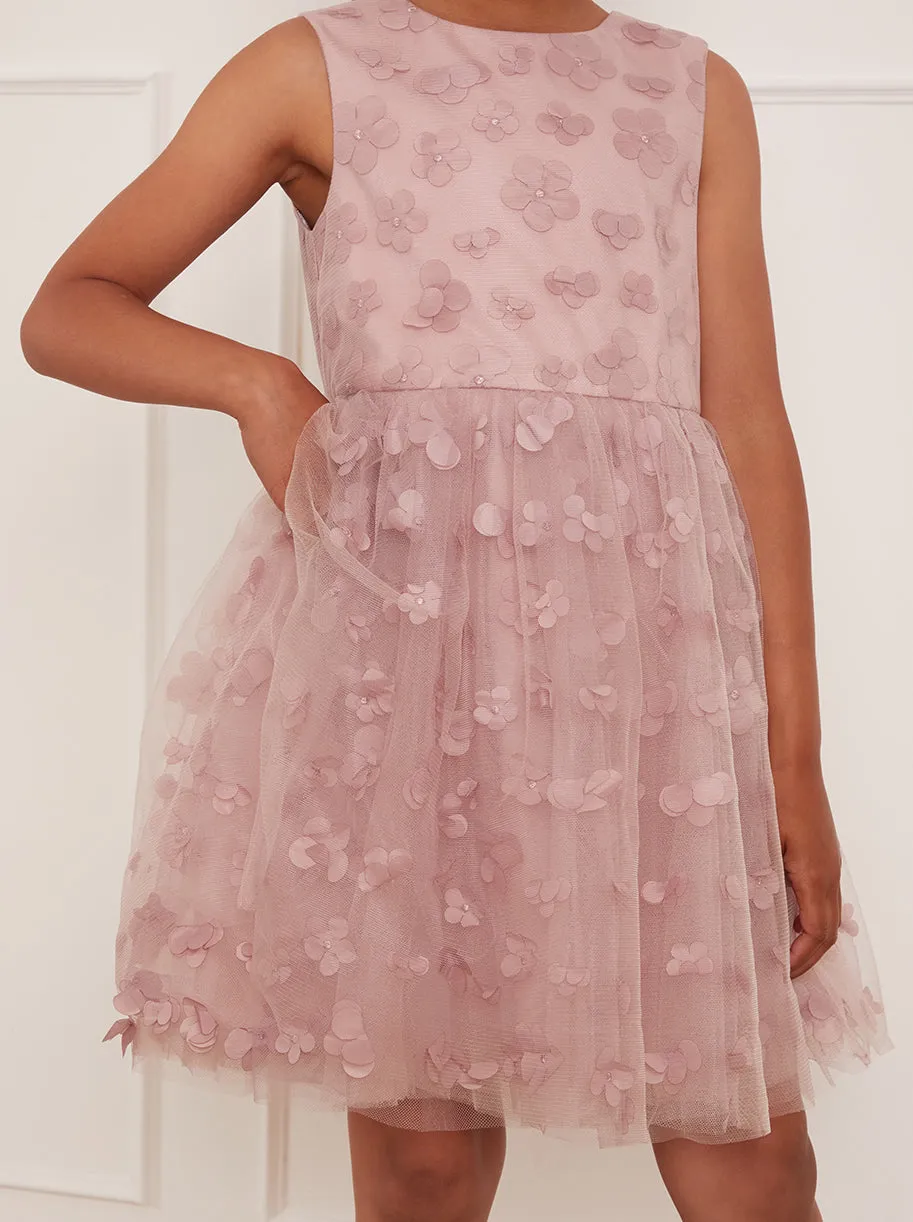 Younger Girls Floral Embroidered Midi Dress in Pink sold by Chi Chi London product image thumbnail 3