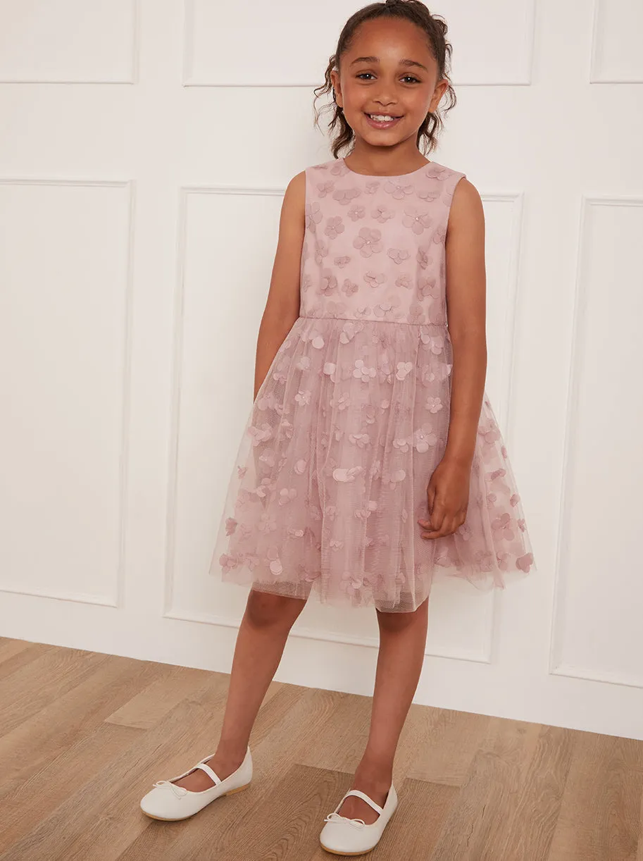 Younger Girls Floral Embroidered Midi Dress in Pink sold by Chi Chi London product image thumbnail 5