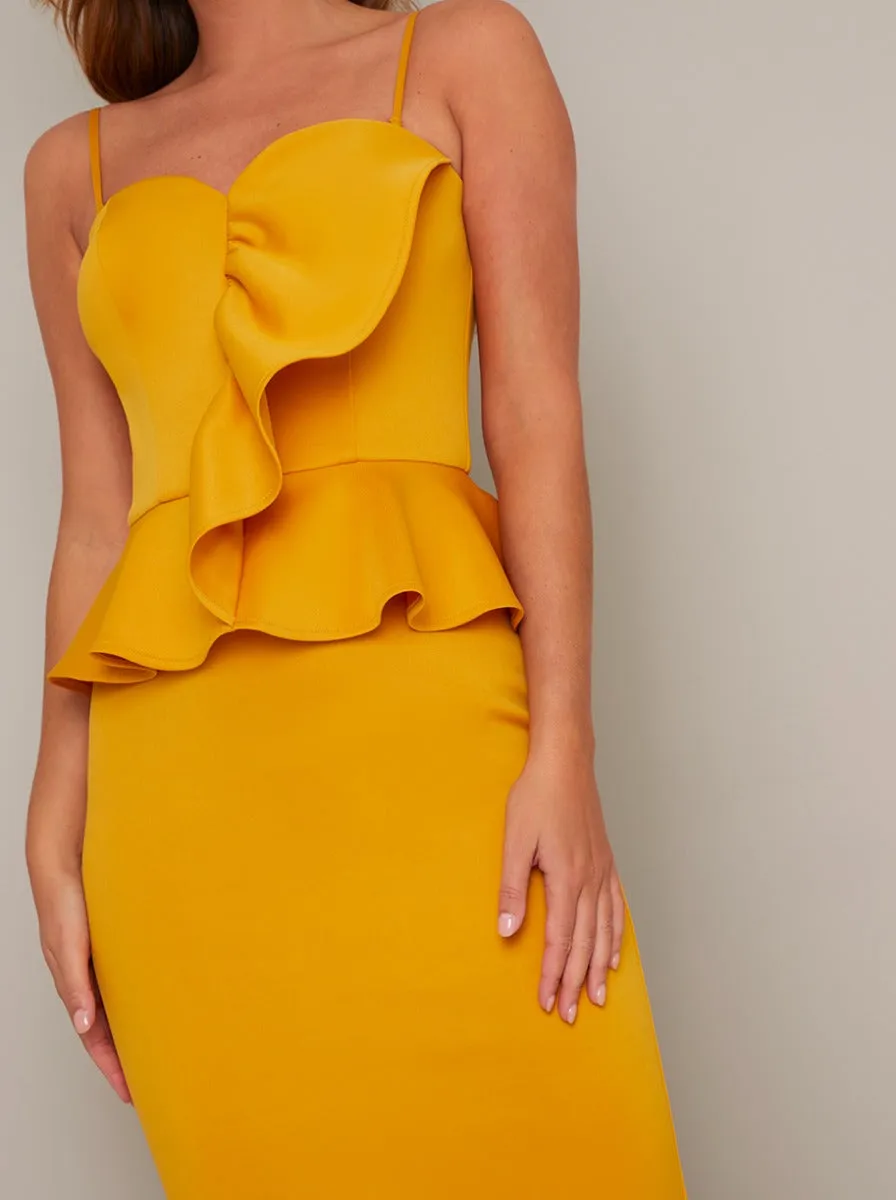 Cami Strap Frill Detail Bodycon Midi Dress in Yellow sold by Chi Chi London product image thumbnail 2