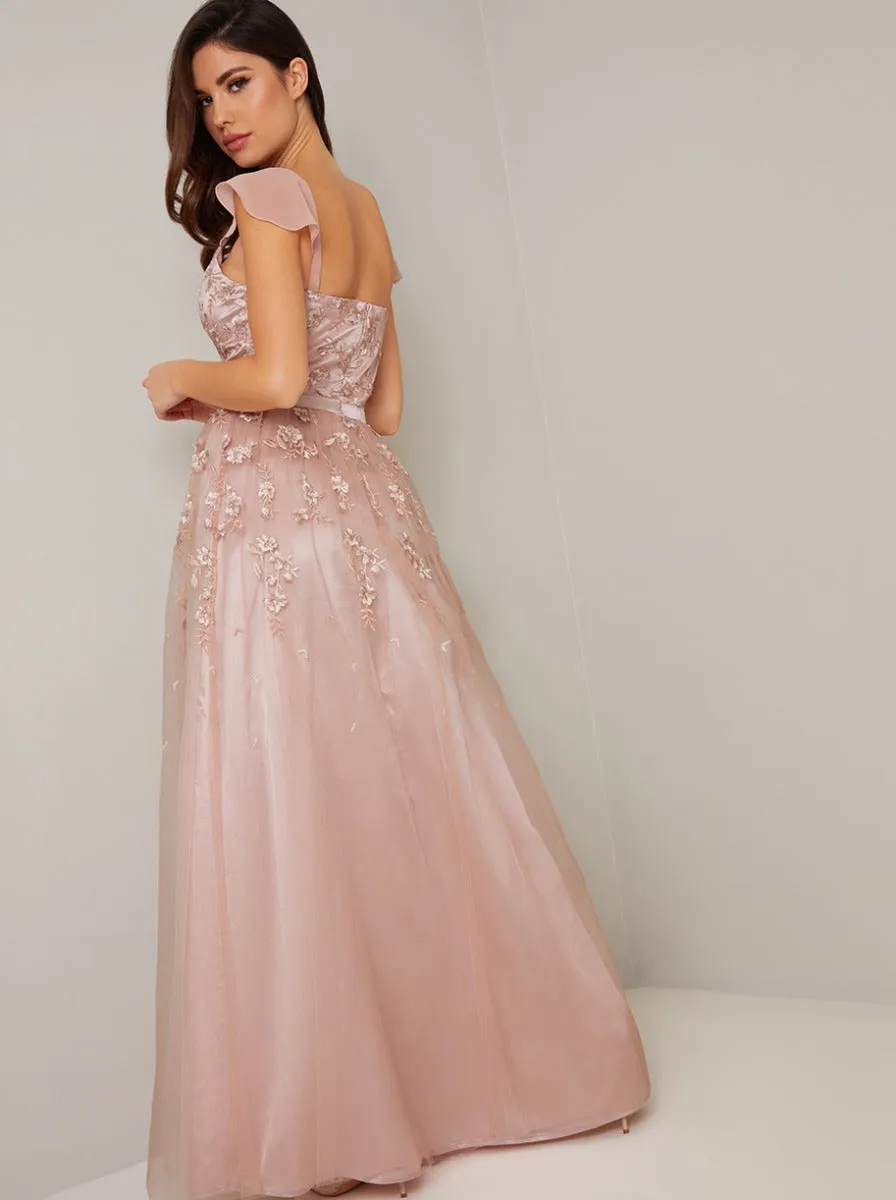 Embroidered V Neck Chiffon Sleeve Maxi Dress in Pink sold by Chi Chi London product image thumbnail 4