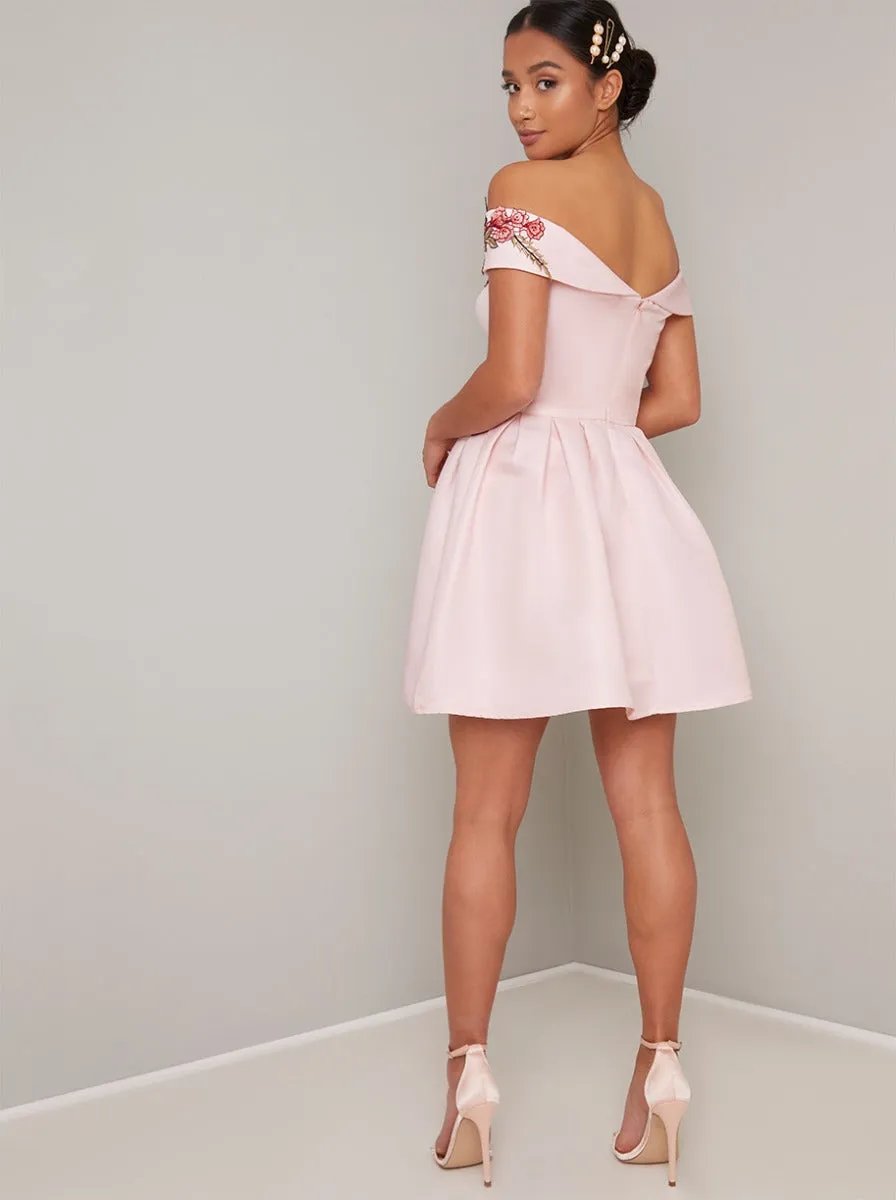 Petite Shoulder Detail Mini Dress in Pink sold by Chi Chi London product image thumbnail 4