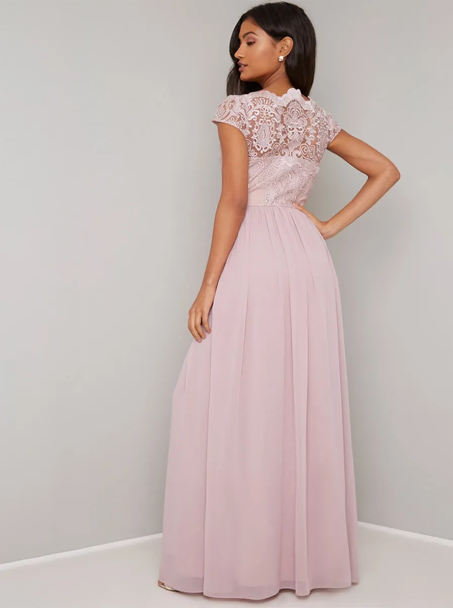 Lace Bodice Cap Sleeved Maxi Dress in Pink sold by Chi Chi London product image thumbnail 4