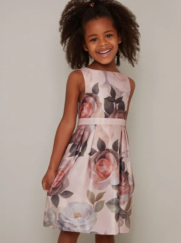 Girls Floral Print Pleated Skirt Dress In Pink sold by Chi Chi London