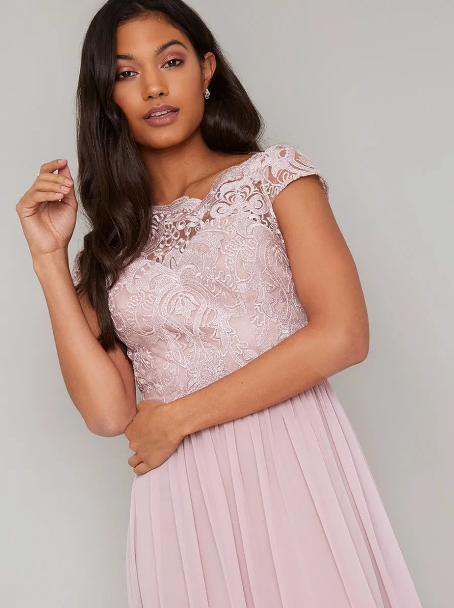 Lace Bodice Cap Sleeved Maxi Dress in Pink sold by Chi Chi London product image thumbnail 2