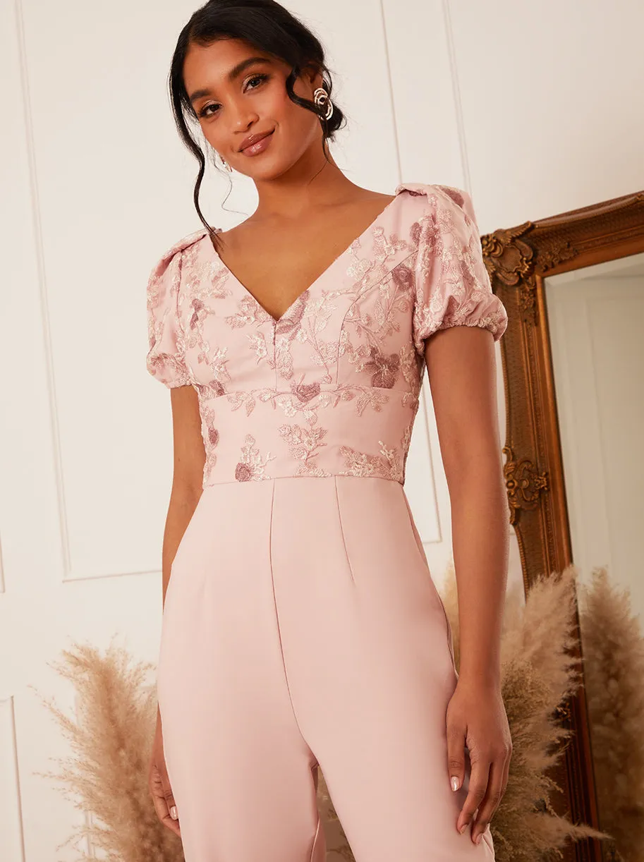 V Neck Embroidered Jumpsuit in Pink sold by Chi Chi London product image thumbnail 3