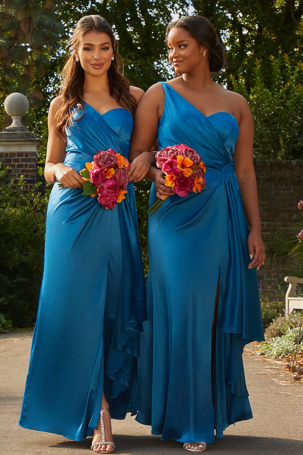 Plus Size One Shoulder Satin Finish Maxi Dress in Blue sold by Chi Chi London product image thumbnail 3