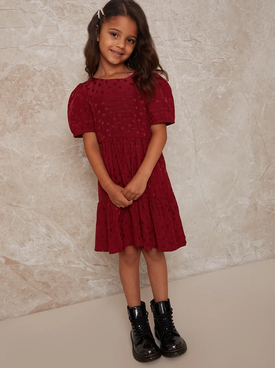 Girls Short Sleeve Polka Dot Midi Dress in Red sold by Chi Chi London product image thumbnail 3