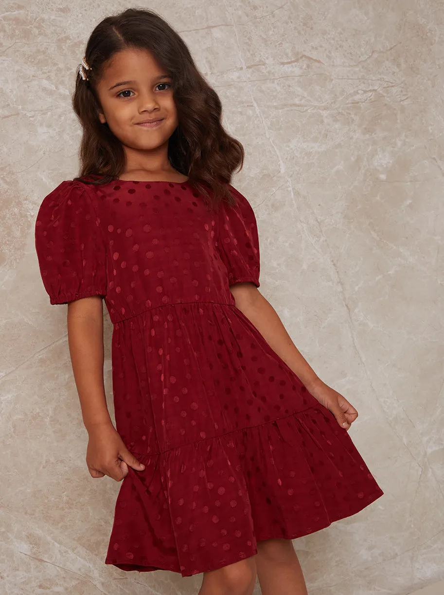 Girls Short Sleeve Polka Dot Midi Dress in Red sold by Chi Chi London