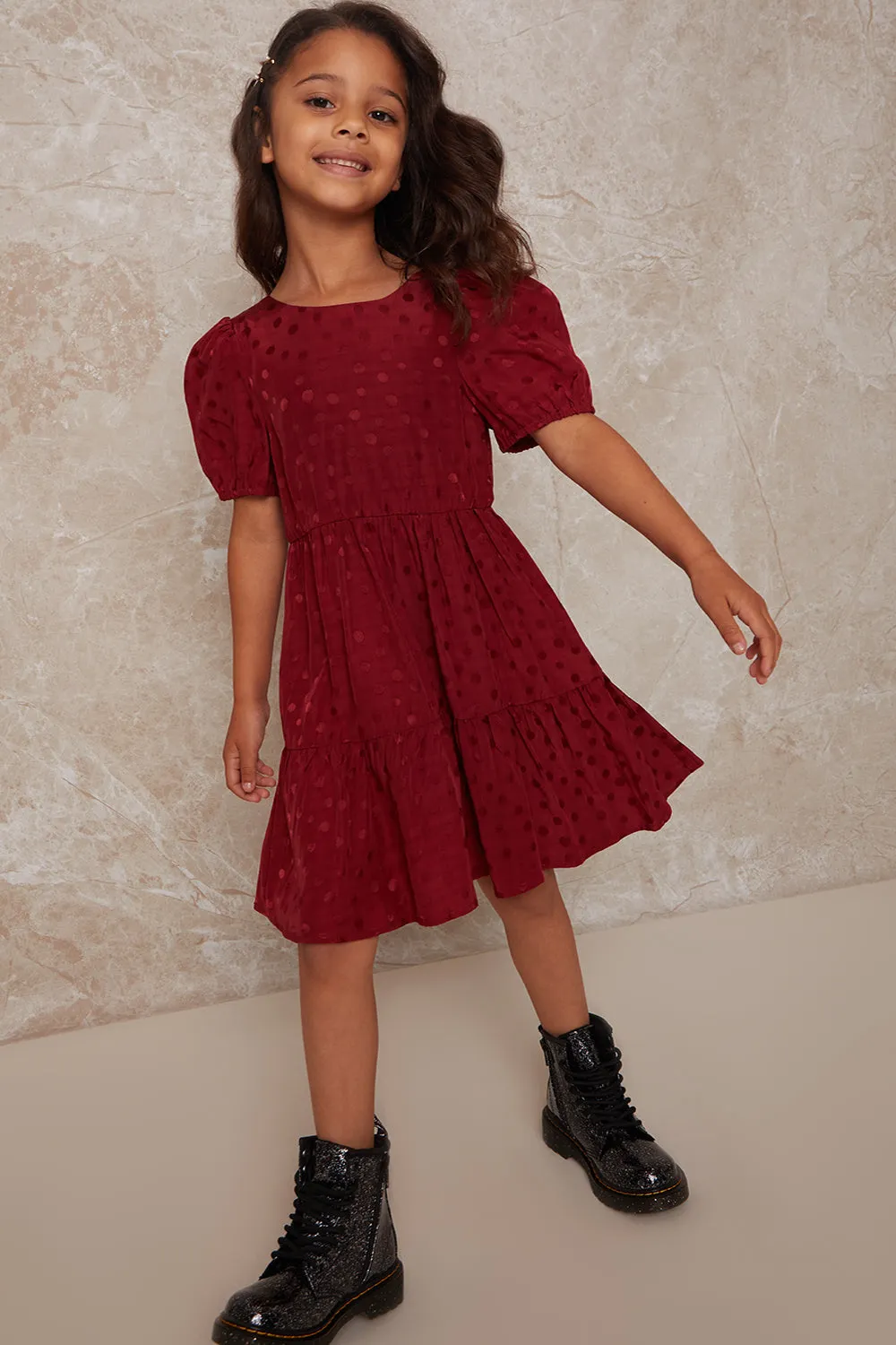 Girls Short Sleeve Polka Dot Midi Dress in Red sold by Chi Chi London product image thumbnail 5