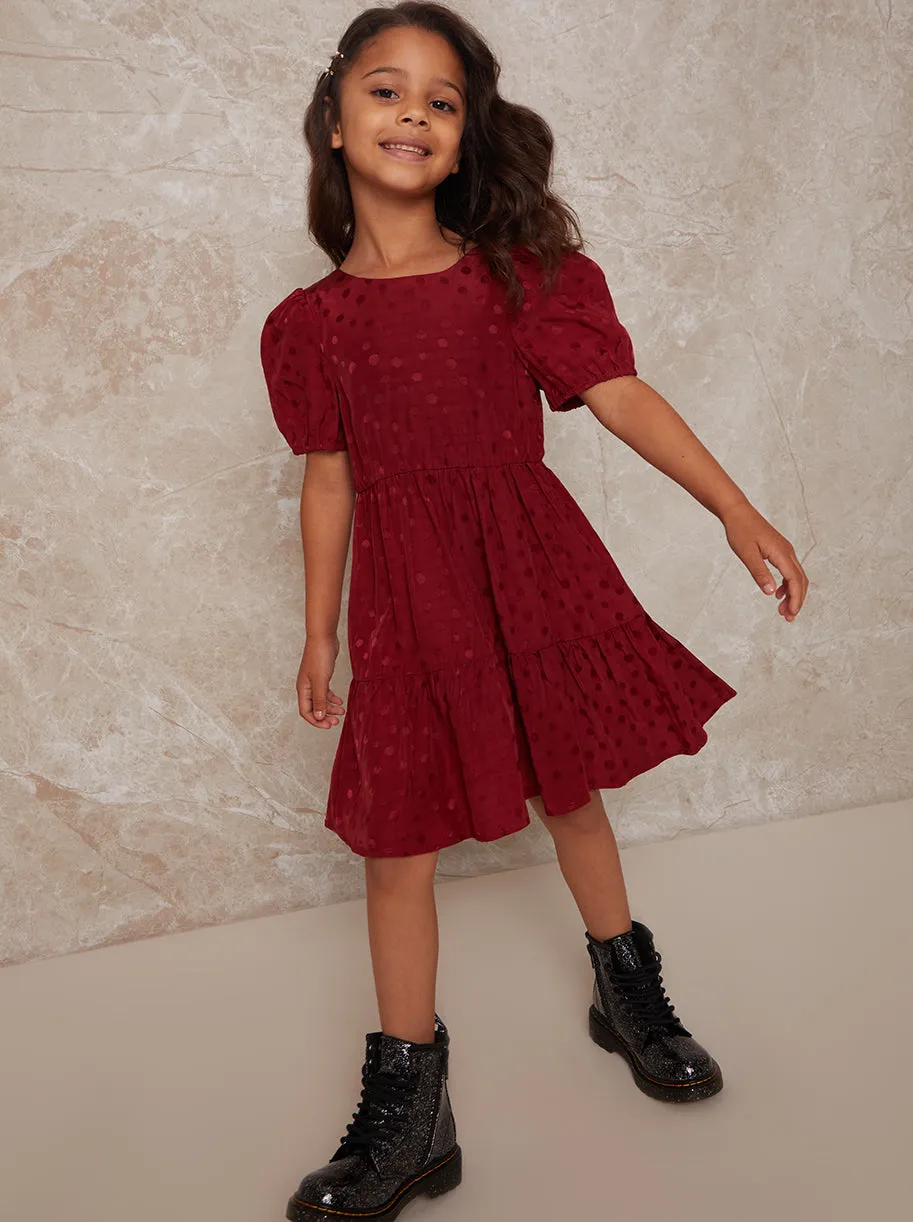 Girls Short Sleeve Polka Dot Midi Dress in Red sold by Chi Chi London product image thumbnail 2
