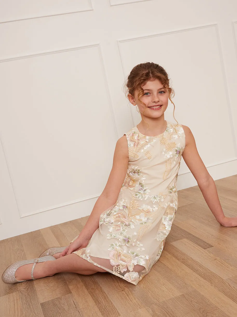 Older Girls Sleeveless Floral Embroidered Midi Dress in Cream sold by Chi Chi London product image thumbnail 4