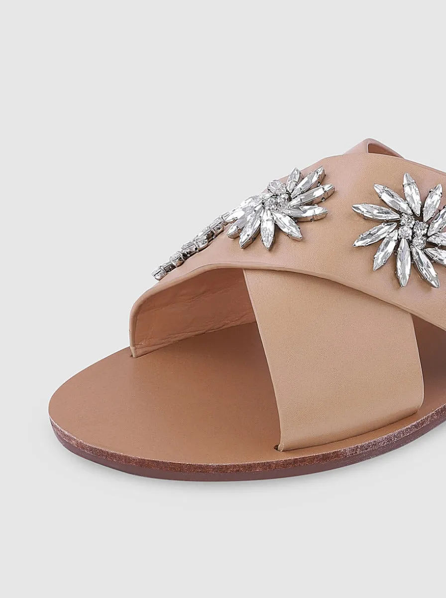 Diamante Detail Flat Mule Sandals in Tan sold by Chi Chi London product image thumbnail 4