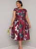 Plus Size Boat Neck Floral Skater Dress in Burgundy sold by Chi Chi London