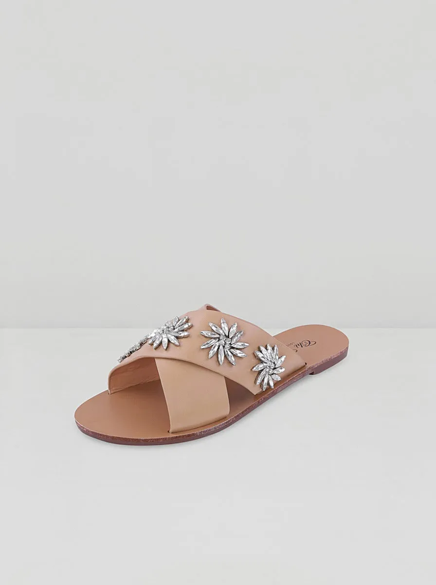 Diamante Detail Flat Mule Sandals in Tan sold by Chi Chi London product image thumbnail 2