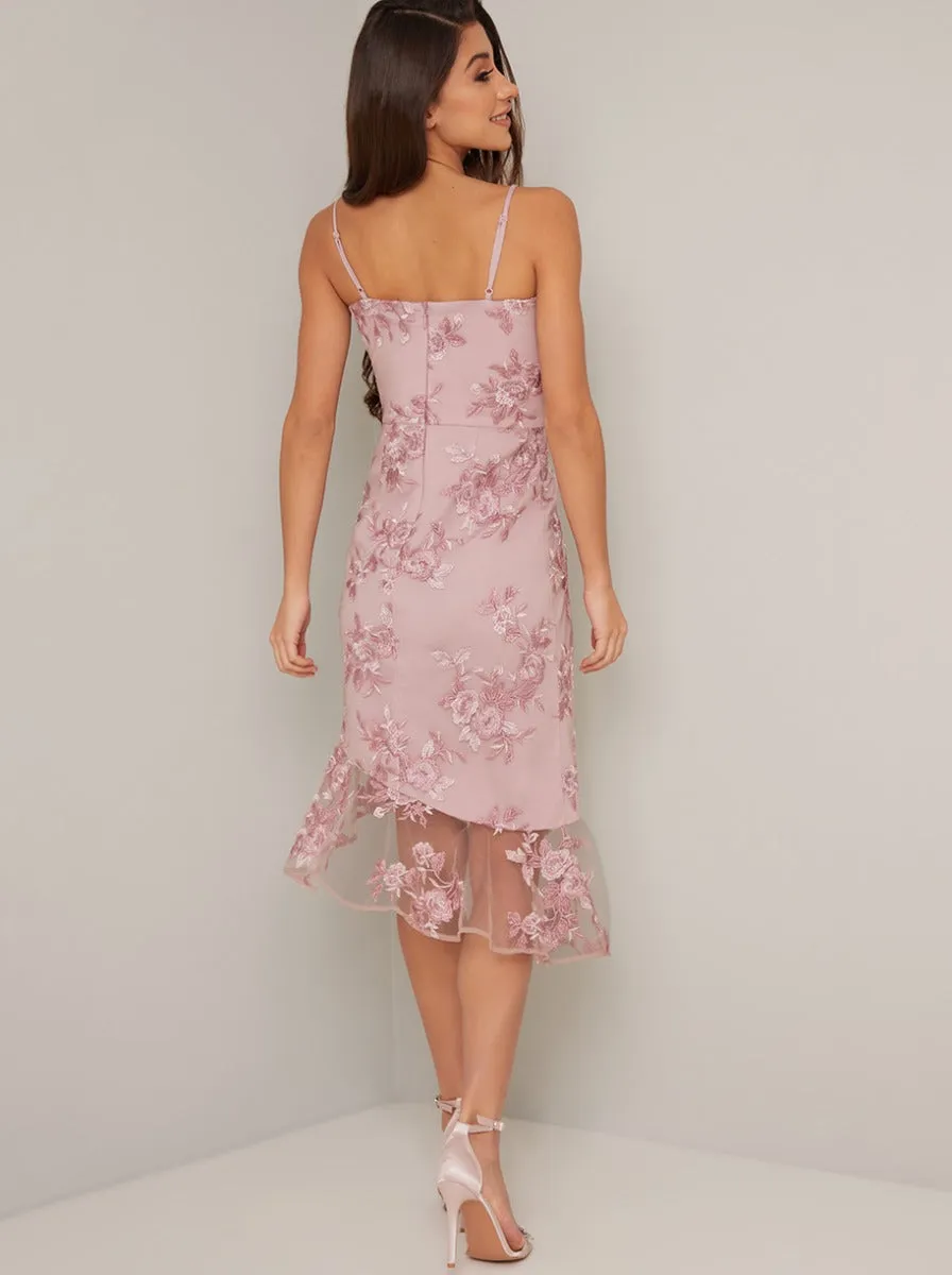 Cami Strap Tulip Hem Lace Overlay Midi Dress in Pink sold by Chi Chi London product image thumbnail 3