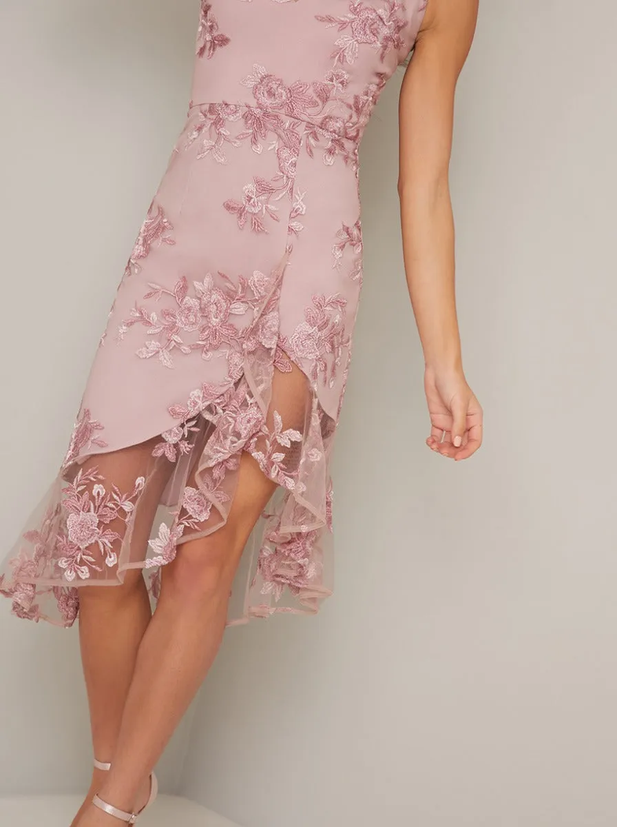 Cami Strap Tulip Hem Lace Overlay Midi Dress in Pink sold by Chi Chi London product image thumbnail 4