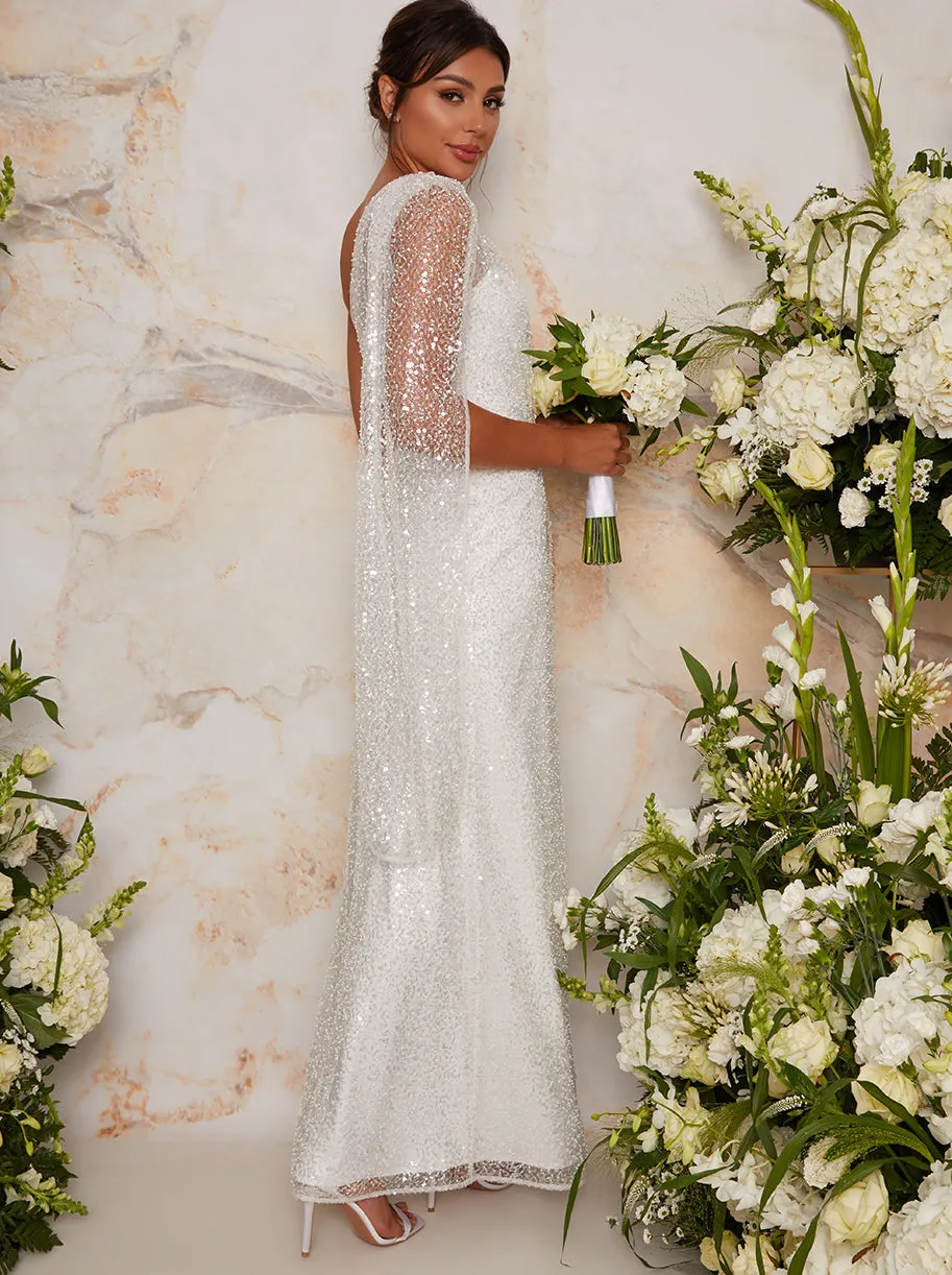 Bridal One Shoulder Sequin Maxi Dress In White sold by Chi Chi London product image thumbnail 4
