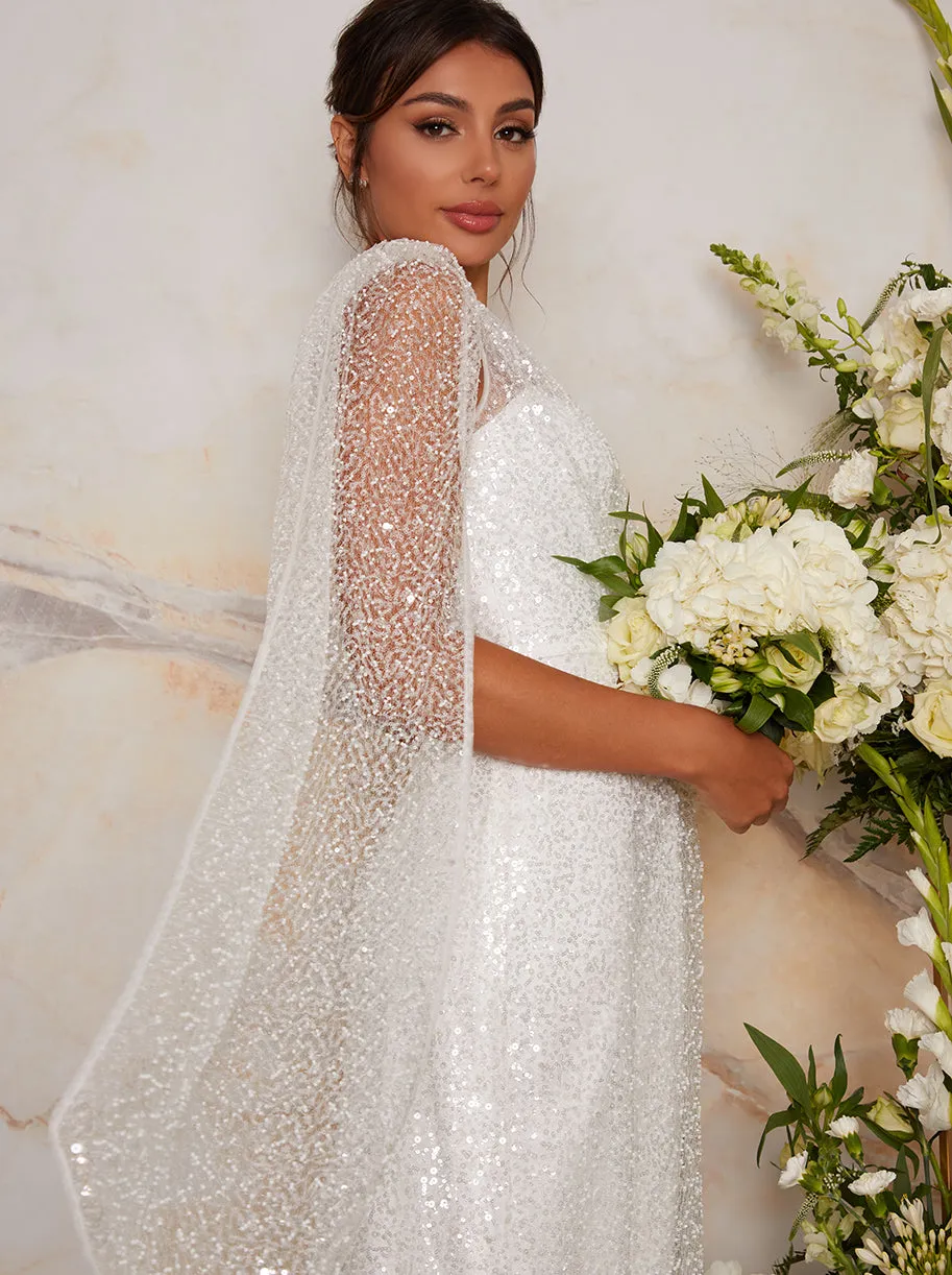 Bridal One Shoulder Sequin Maxi Dress In White sold by Chi Chi London product image thumbnail 3