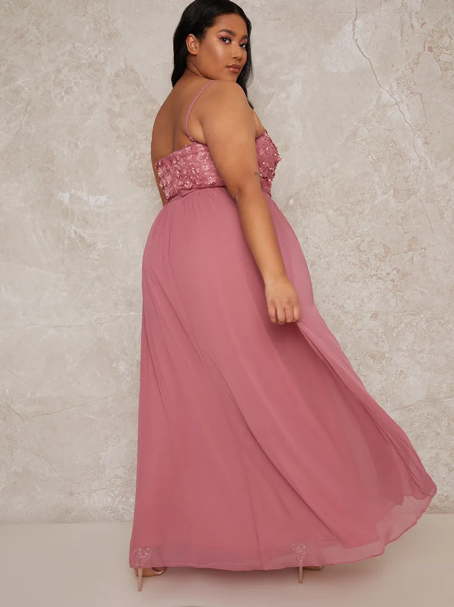 Plus Size Cami Strap 3D Floral Bodice Maxi Dress in Pink sold by Chi Chi London product image thumbnail 4