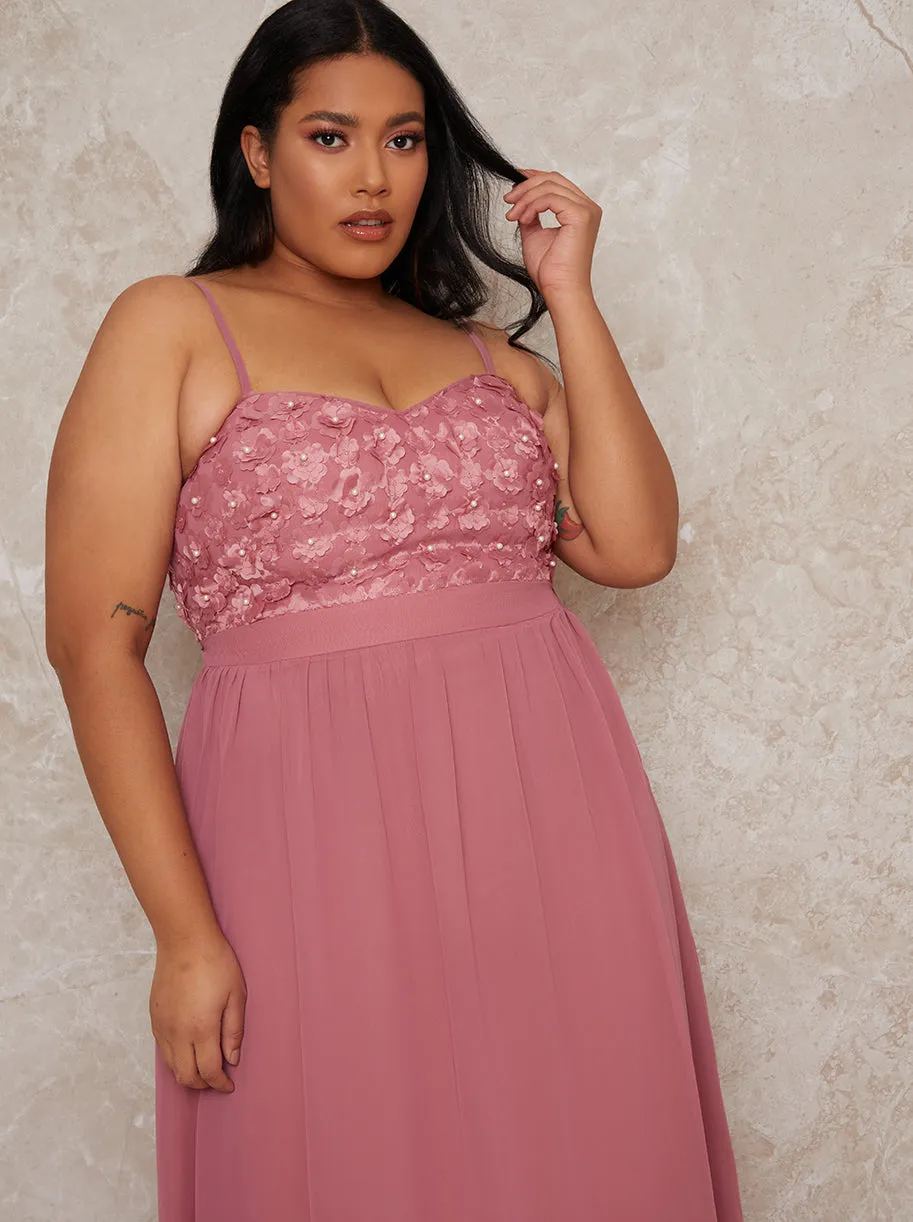 Plus Size Cami Strap 3D Floral Bodice Maxi Dress in Pink sold by Chi Chi London product image thumbnail 2