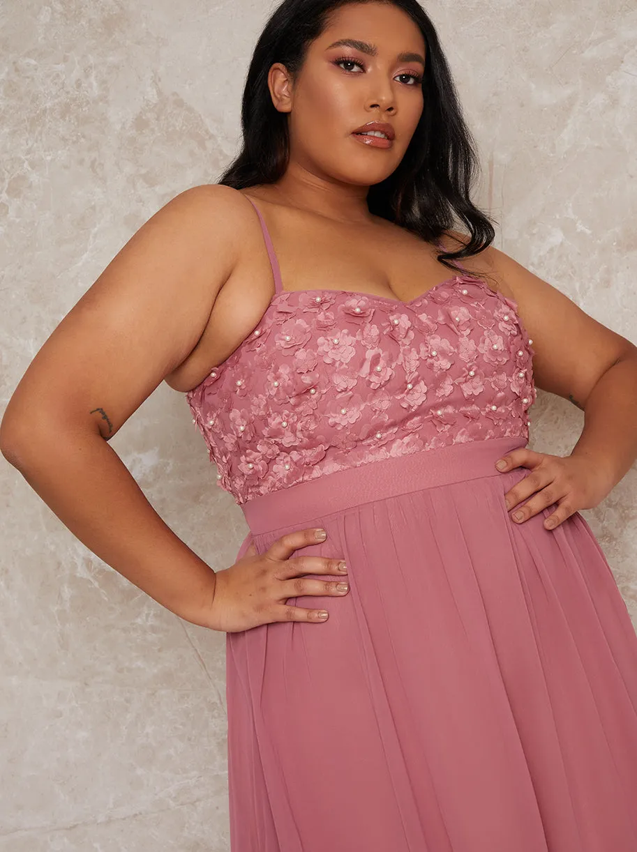 Plus Size Cami Strap 3D Floral Bodice Maxi Dress in Pink sold by Chi Chi London product image thumbnail 3