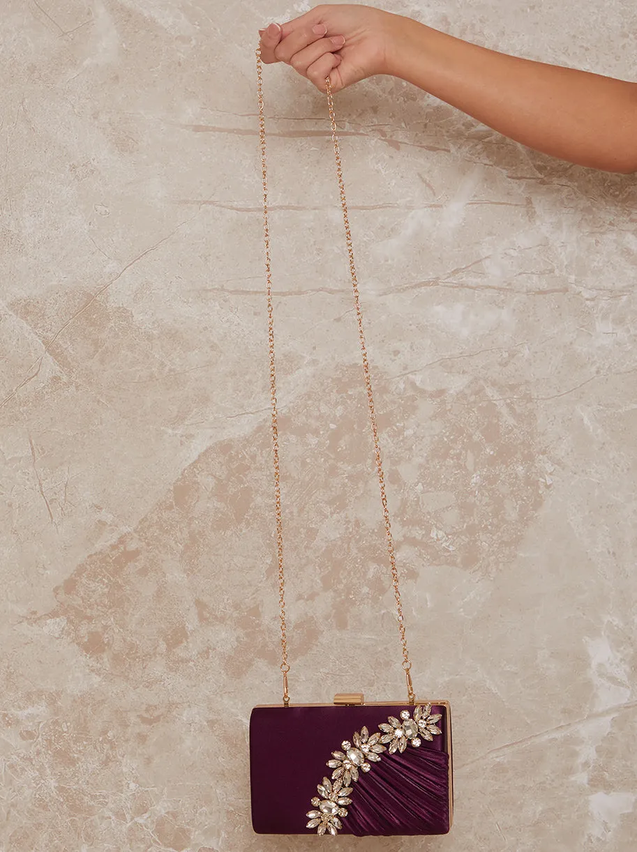 Embellished Pleated Satin Clutch Bag in Berry sold by Chi Chi London product image thumbnail 2