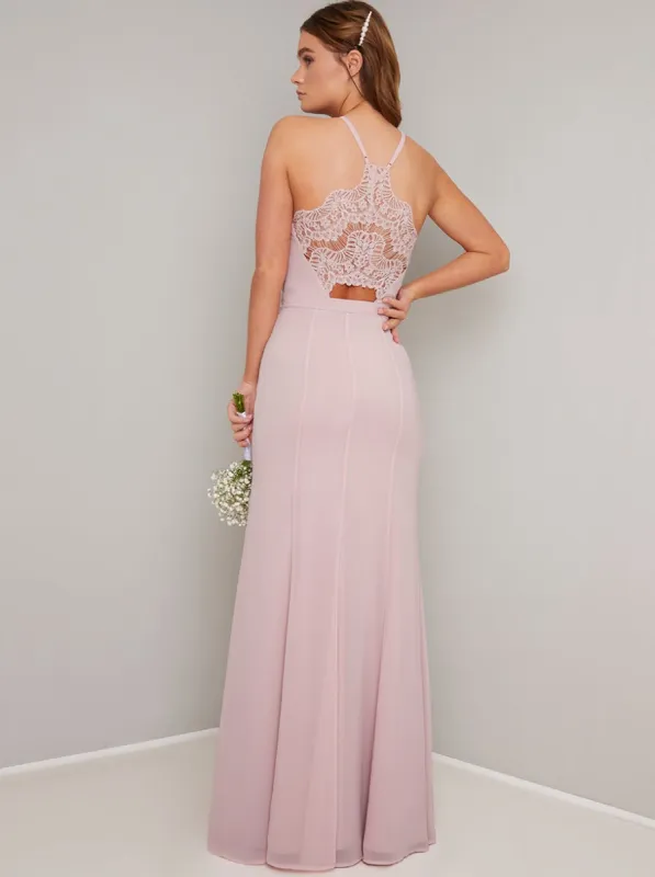 Lace Detail Maxi Dress in Mink sold by Chi Chi London