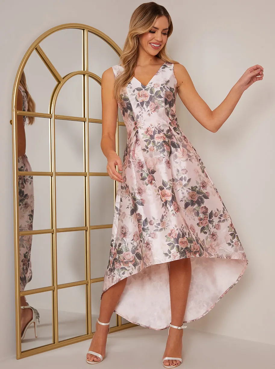 Sleeveless Floral Print Dip Hem Dress in Pink sold by Chi Chi London product image thumbnail 2