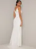Bridal V Neck Lace Evening Maxi Dress in White sold by Chi Chi London