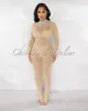 *Fannie Nude Silver Rhinestones Feather & Pearl Mesh Sheer Jumpsuit sold by Chic Couture