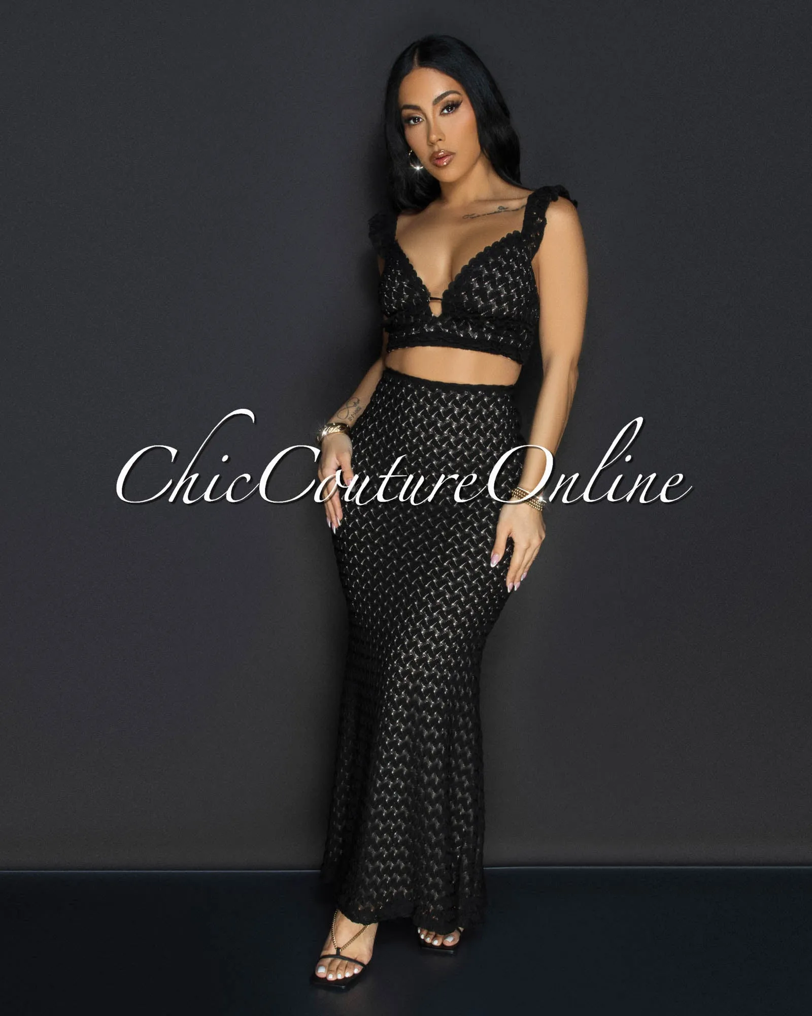 *Miu Black Lace Ruffle Top & Skirt Two Piece Set sold by Chic Couture product image thumbnail 2