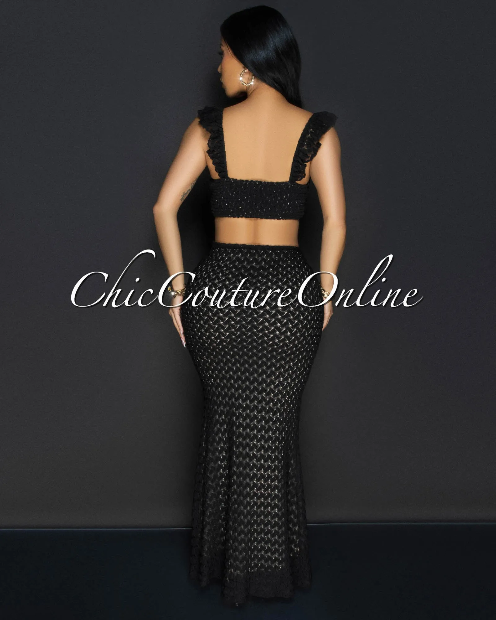 *Miu Black Lace Ruffle Top & Skirt Two Piece Set sold by Chic Couture product image thumbnail 3