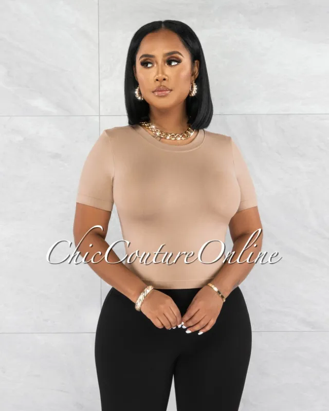 Janice Mocha Round Neckline Crop Top sold by chic