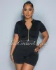 Farris Black Gold Zipper Ribbed Crop Top & Ruched Shorts Set sold by Chic Couture