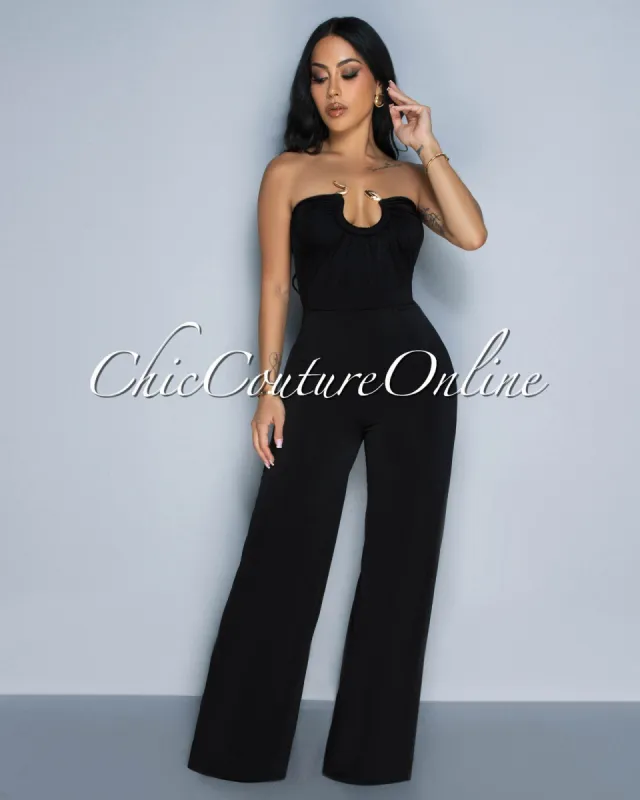 Lyla Black Snake Gold Accent Strapless Jumpsuit sold by Chic Couture