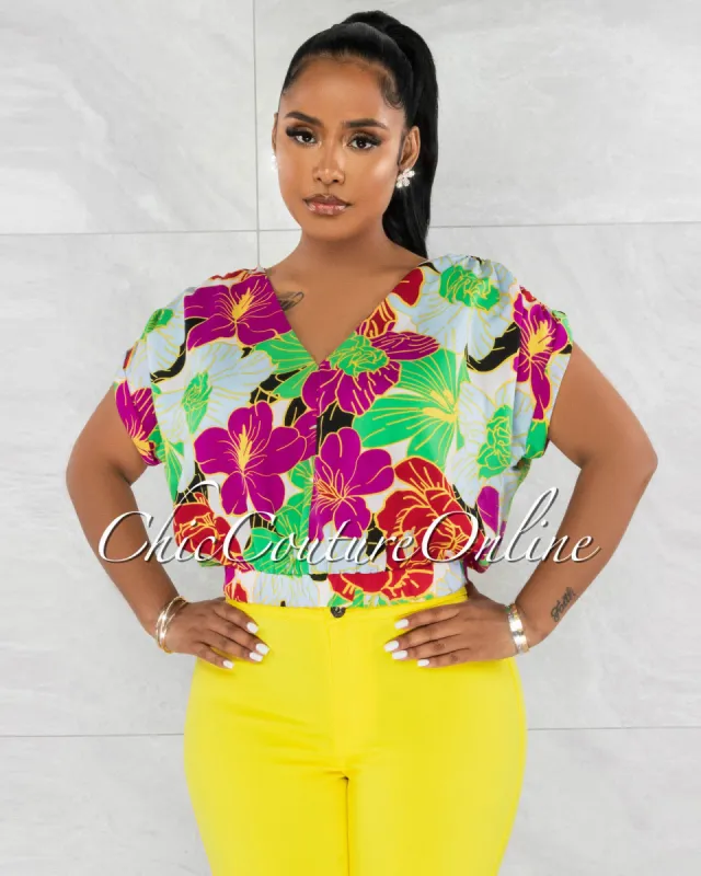 *Charly Multi-Color Print V-Neck Crop Top sold by Chic Couture