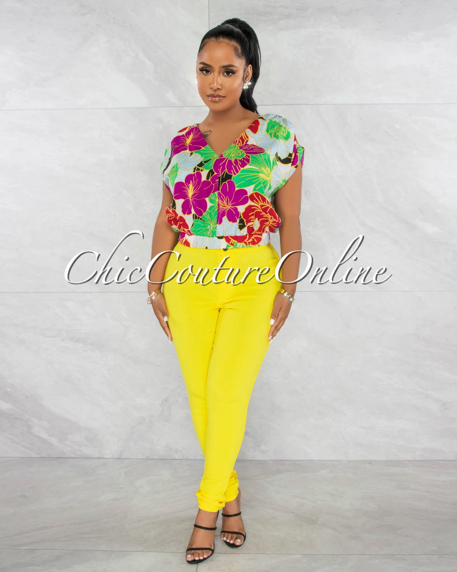 *Charly Multi-Color Print V-Neck Crop Top sold by Chic Couture product image thumbnail 2