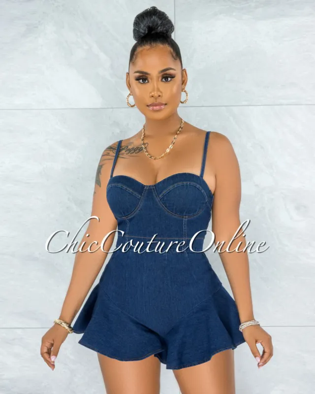 Ossie Dark Denim Ruffle Shorts Set sold by chic