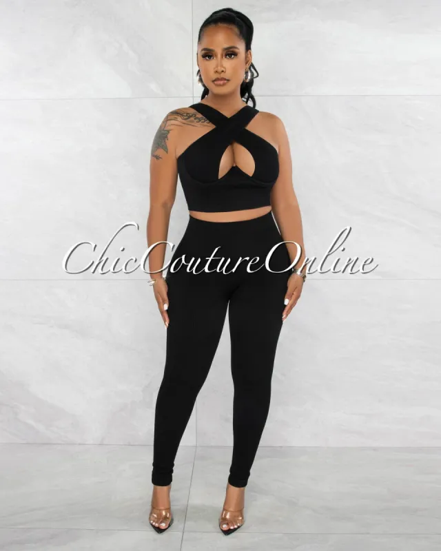 *Parice Black Cut-Out Bust Top & Leggings Sculpting Set (9/11) sold by Chic Couture