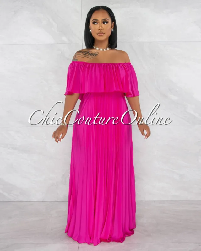 *Morella Fuchsia Off-The Shoulders Ruffle Pleated Maxi Dress sold by chic