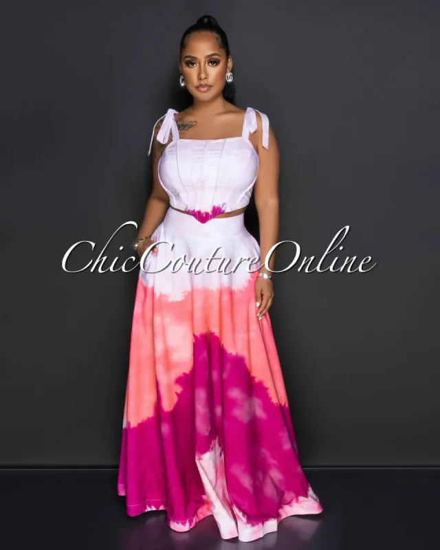 Bena Pink Ombre Corset Crop Top & Maxi Skirt Set sold by Chic Couture