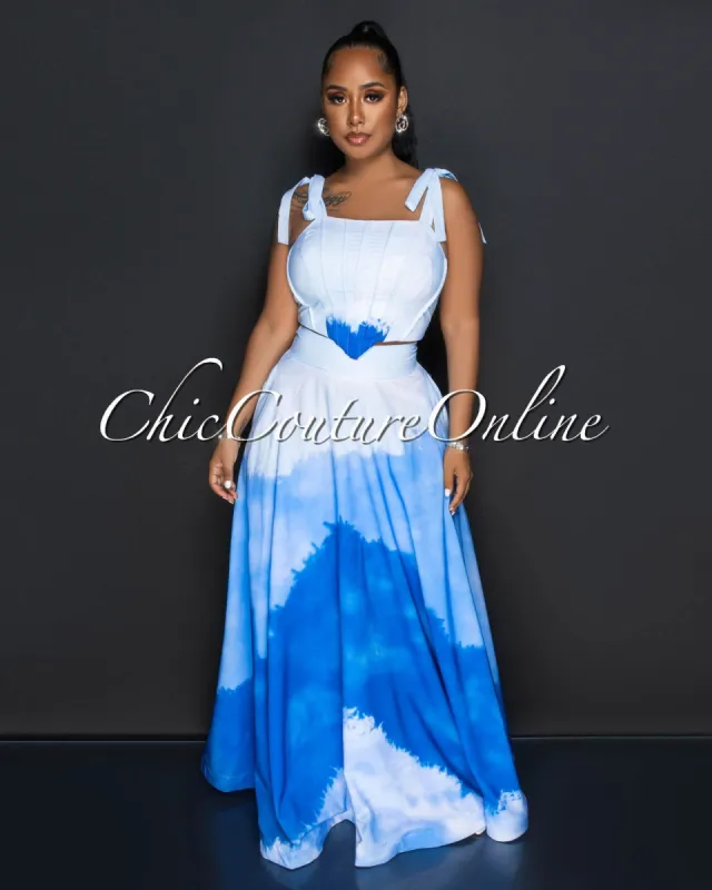 *Bena Blue Ombre Corset Crop Top & Maxi Skirt Set sold by Chic Couture
