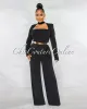 *Gianna Black Padded Shoulders Gold Belt Luxe Jumpsuit sold by Chic Couture