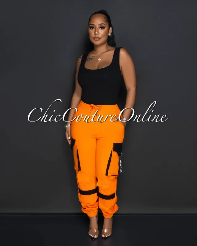 *Badger Orange Black Cargo Jogger Pants made by Chic Couture