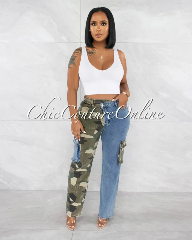 *Roberts Light Denim Two-Tone Camo Cargo Jeans sold by Chic Couture
