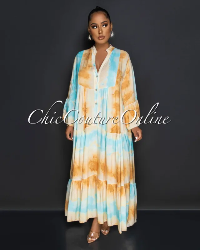 *Frances Baby Blue Nude Ruffle Hem Maxi Dress sold by Chic Couture