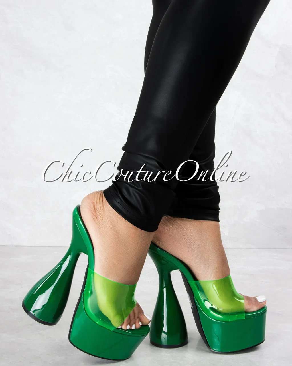 *Inji Green Clear Upper Platform Statement Heels sold by Chic Couture product image thumbnail 3