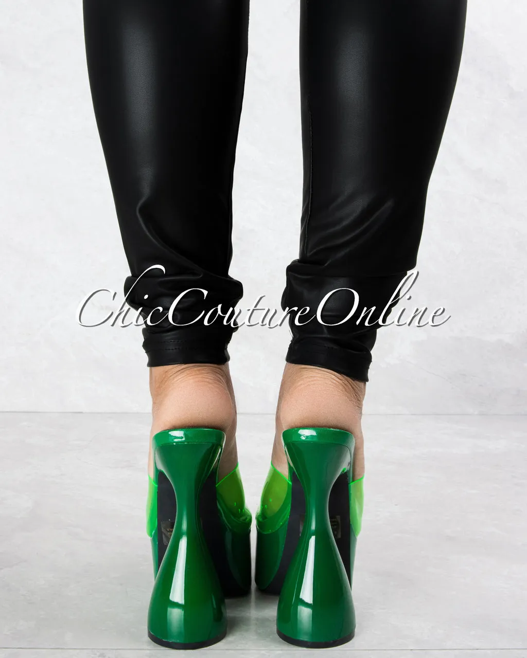 *Inji Green Clear Upper Platform Statement Heels sold by Chic Couture product image thumbnail 4