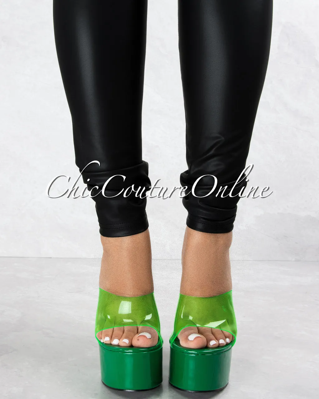 *Inji Green Clear Upper Platform Statement Heels sold by Chic Couture product image thumbnail 2